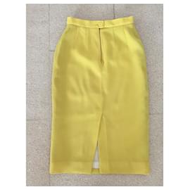 Kenzo-Jupe crayon jaune citron en laine T.34-36-Jaune