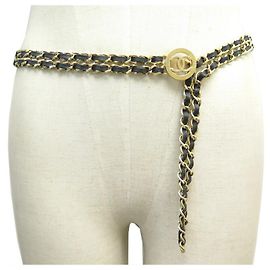 VINTAGE CHANEL KETTE & LEDERGÜRTEL CC MEDAILLON 80 GOLDMETALLGÜRTEL Golden