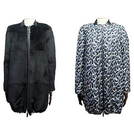 NEW REVERSIBLE LONGCHAMP COAT 8856AFL 36 S IN RABBIT FUR LEOPARD COAT Black