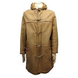 Hermès HERMES DUFFLE COAT 54 L LAMB LEATHER RETURNS SHEARLING LEATHER Caramel
