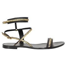Lanvin Sandálias planas pretas e douradas Preto
