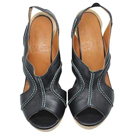 Lanvin-Black Wooden Heel Sandals-Black