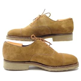 JM Weston-JM WESTON SHOES 300 7.5D 41.5 RICHELIEU BOUT RIGHT SUEDE CAMEL + BOXES-Caramel