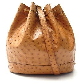 Hermès BORSA A MANO HERMES MERCATO VINTAGE 1990 BORSA A SECCHIELLO IN PELLE DI STRUZZO MARRONE Marrone