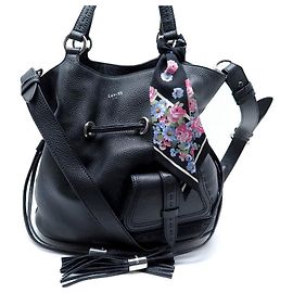 NEU LANCEL PREMIER FLIRT MM HANDTASCHE SCHWARZES LEDER + SEIDE STIRNBAND Schwarz