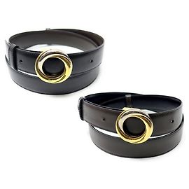 CARTIER T BELT90 TRINITY BUCKLE 3 CINTO MARROM PRETO DE COURO REVERSÍVEL OURO Preto