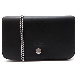 NEW LONGCHAMP CHAINETTE LE PLIAGE NEO L WALLET4559HPH001 IN WOC LEATHER Black