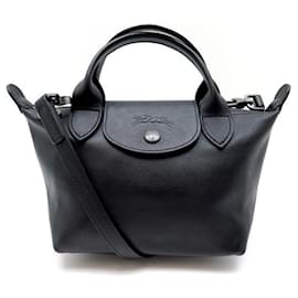 Longchamp-NEU LONGCHAMP DIE FALTTASCHE XS L1500757001 Schulterriemen aus schwarzem Leder-Schwarz