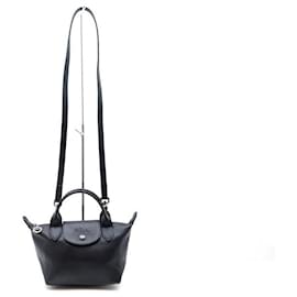 Longchamp-NEU LONGCHAMP DIE FALTTASCHE XS L1500757001 Schulterriemen aus schwarzem Leder-Schwarz