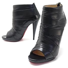 Christian Louboutin-CHRISTIAN LOUBOUTIN SHOES OPEN TOE BOOTS 38 BLACK LEATHER BOOTS SHOES-Black