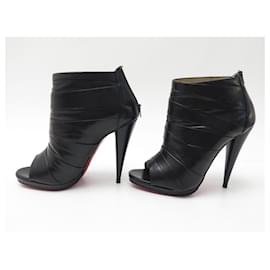 Christian Louboutin-CHRISTIAN LOUBOUTIN SHOES OPEN TOE BOOTS 38 BLACK LEATHER BOOTS SHOES-Black
