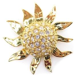 NUEVO BROCHE VINTAGE YVES SAINT LAURENT FLOR GIRASOL STRASS METAL ORO BROCHE Dorado