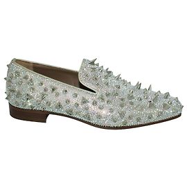 Christian Louboutin Mocassini chiodati con glitter argento metallizzato Argento Metallico