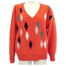 NEUF PULL ERIC BOMPARD V AMPLE INTARSIA LOSANGE ORANGE M 40 CACHEMIRE 4 FIL Orange