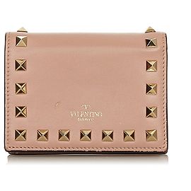Portafoglio piccolo in pelle con cerniera Rockstud marrone Valentino Marrone Beige
