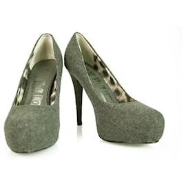 Autre Marque-Décolleté con tacco alto e plateau in tweed grigio taglia scarpe UK 6, Euro 39-Grigio