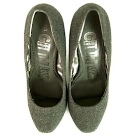 Autre Marque-Décolleté con tacco alto e plateau in tweed grigio taglia scarpe UK 6, Euro 39-Grigio