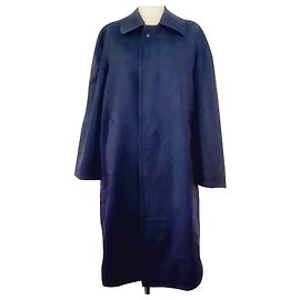 Lanvin Plaid Wool Coat Brown Navy Blue Brown Navy blue