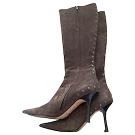 Jimmy Choo-Bottes hautes cloutées-Marron,Chocolat