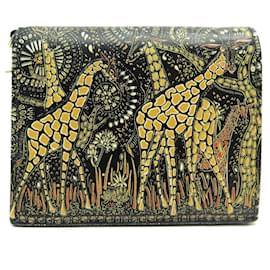 Christian Dior-NEW CHRISTIAN DIOR CARTEIRA MINI LADY ANIMALS GIRAFES CARTEIRA DE COURO PRETO-Preto