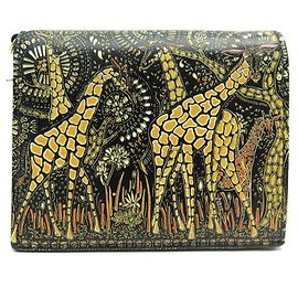 NEW CHRISTIAN DIOR WALLET MINI LADY ANIMALS GIRAFES BLACK LEATHER WALLET Black