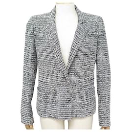 Chanel-CHANEL P JACKET25521 M 38 IN SILVER TWEED BUTTONS CC LOGO JACKET VEST-Silvery