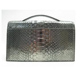 Autre Marque-NEW AKRIS ANOUK HANDBAG IN SILVER PYTHON LEATHER NEW LEATHER CITY BAG-Silvery