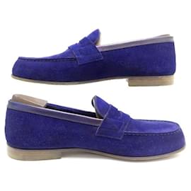 JM Weston-JM WESTON LE MOC YVES KLEIN SHOES 281 8D 42 ED LIM BLUE SUEDE LOAFERS-Blue