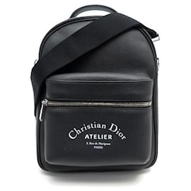 Christian Dior-NEW CHRISTIAN DIOR ATELIER SHOULDER BAG BLACK LEATHER MINI RIDER BAG-Black