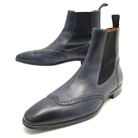 Santoni-SANTONI SHOES CHELSEA ANKLE BOOTS 7 It 42 BLUE LEATHER FR BOOTS SHOES-Blue