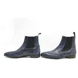 Santoni-SANTONI SHOES CHELSEA ANKLE BOOTS 7 It 42 BLUE LEATHER FR BOOTS SHOES-Blue