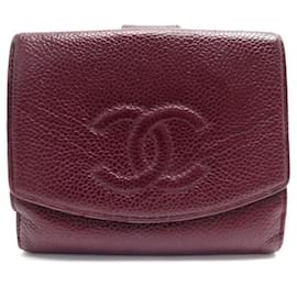 Chanel-PORTAFOGLIO VINTAGE PORTAMONETE CHANEL IN PELLE CAVIALE BORDEAUX LOGO CC-Bordò