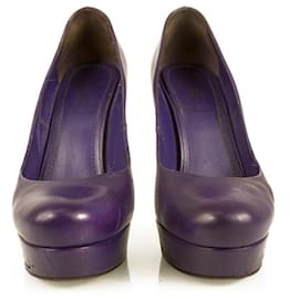 Yves Saint Laurent-Yves Saint Laurent YSL Tribute Zapatos de tacón de plataforma con punta redonda de cuero morado 37-Púrpura