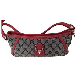 Bolsa de mão Gucci em couro vermelho e tecido com fecho dourado Vermelho Dourado Azul marinho