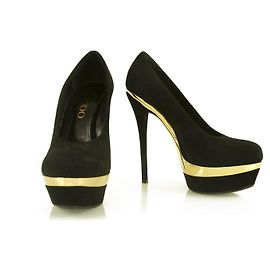 RODO Escarpins à plateforme en daim noir et talon aiguille sz 36.5 chaussures w. Coffret Noir