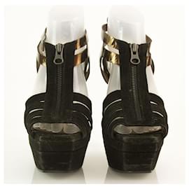 Marni-Plateformes de sandales à cage en daim noir et cuir métallisé Marni - Sz38-Noir