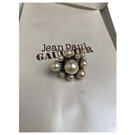 Hervorragender Jean Paul Gaultier Explosionsperlenring Roh Silber Hardware Gold hardware