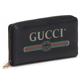 Gucci-Gucci Logo Leather Long Wallet in black calf leather leather-Black