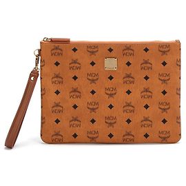 MCM Visetos Zip Pouch in brown coated/waterproof canvas Brown