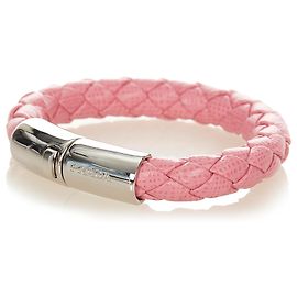 Prada Rosa Saffiano Lederarmband Silber Pink