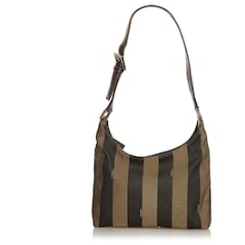 Fendi-Sac à bandoulière en toile Fendi Pequin marron-Marron,Noir