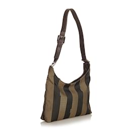 Fendi-Sac à bandoulière en toile Fendi Pequin marron-Marron,Noir