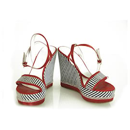 Autre Marque-Solo Per Te Blue White Stripes Red Crystals Wedge Plateau Sandalen Schuhe ( 39 ?)-Mehrfarben