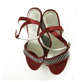 Autre Marque-Scarpe Solo Per Te Blue White Stripes Red Crystals Wedge Platform Sandals ( 39 ?)-Multicolore