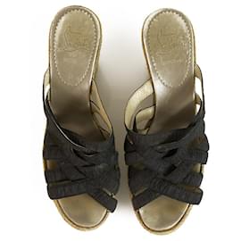 Christian Louboutin-Christian Louboutin Black Strappy Cork Platform Wedges Slingback Anckle Strap 37-Black