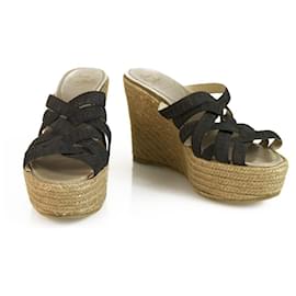 Christian Louboutin-Christian Louboutin Black Strappy Cork Platform Wedges Slingback Anckle Strap 37-Black