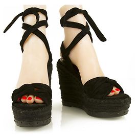 Autre Marque Kendall + Kylie Chaussures noires à talons compensés en jute et en cuir suédé 7M Noir