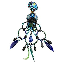 Autre Marque Orecchini pendenti in vetro e strass blu pavone Blu