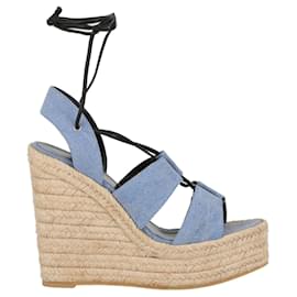 Saint Laurent-Denim Platform Espadrille Wedges-Blue