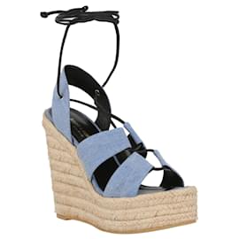 Saint Laurent-Denim Platform Espadrille Wedges-Blue